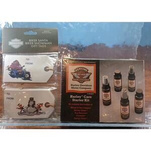 Harley Davidson Care Kit Harley Glaze & More Biker Santa & Snowman Gift Tags